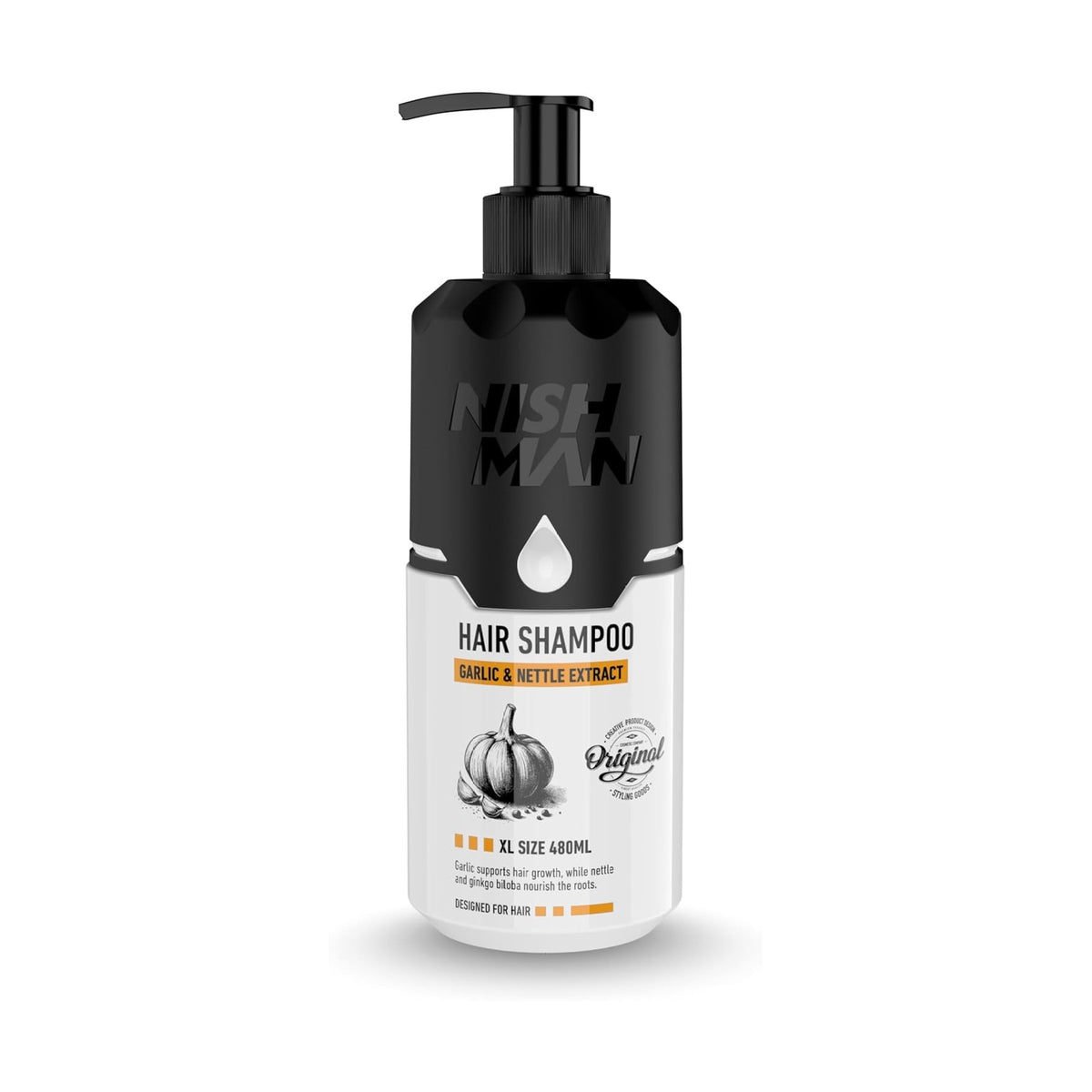 NishMan Hair Shampoo cu extract de usturoi și urzică (480 ml)